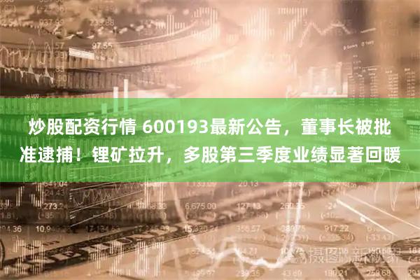 炒股配资行情 600193最新公告，董事长被批准逮捕！锂矿拉升，多股第三季度业绩显著回暖